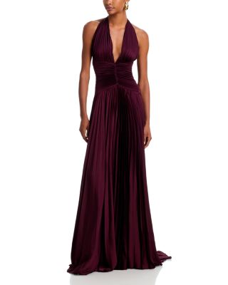 Sabine Deep V Neck Halter Gown
