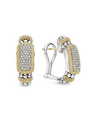 18K Yellow Gold & Sterling Silver Caviar Lux Diamond Huggie Hoop Earrings, 0.41 tcw