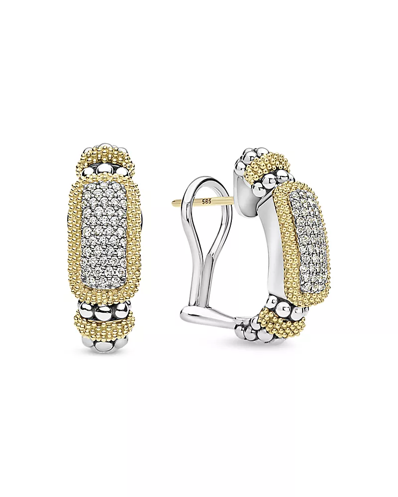 Lagos 18K Yellow Gold & Sterling Silver Caviar Lux Diamond Huggie Hoop Earrings, 0.41 tcw