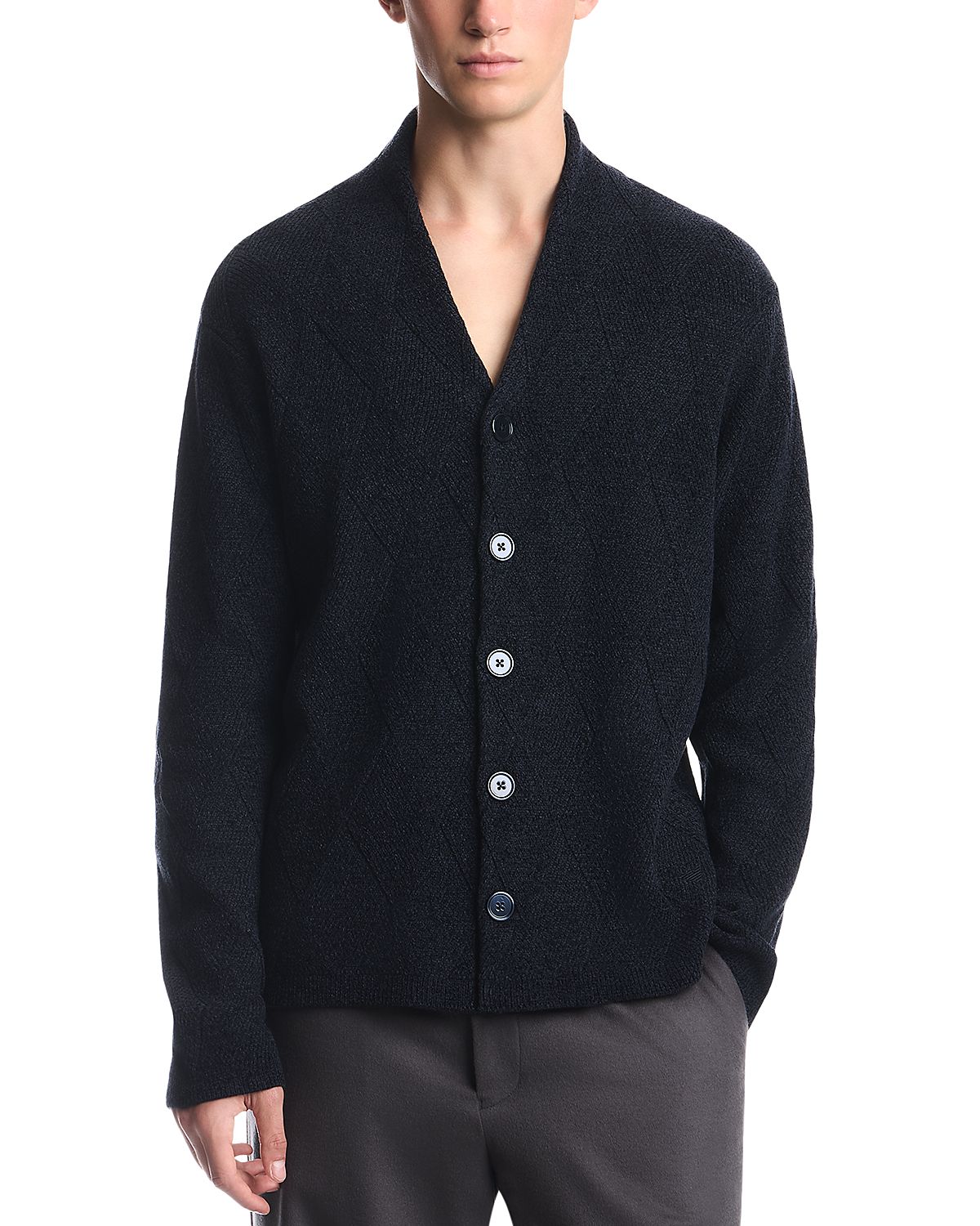 Emporio Armani Virgin Wool Blend Cardigan with Rib Details