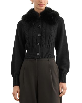 Rita Faux Fur Collar Cable Knit Cardigan