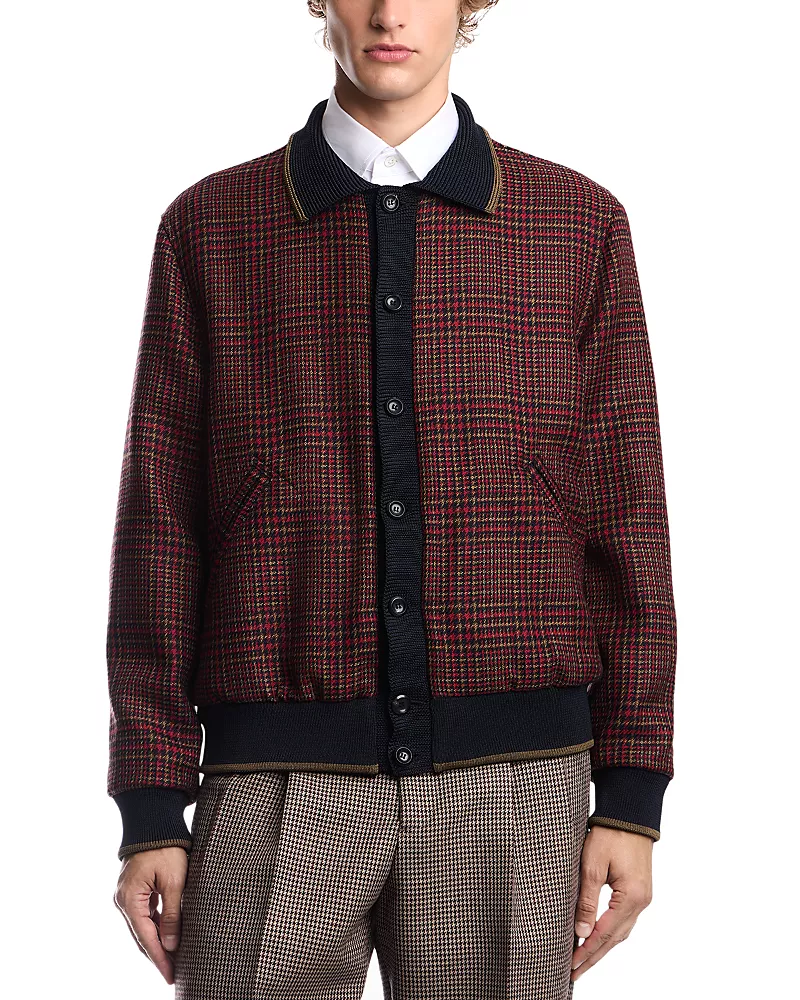 Emporio Armani Wool Plaid Tweed Bomber Jacket