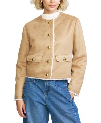Elle Collection Women's Faux Shearling Cropped Jacket In Light Camel