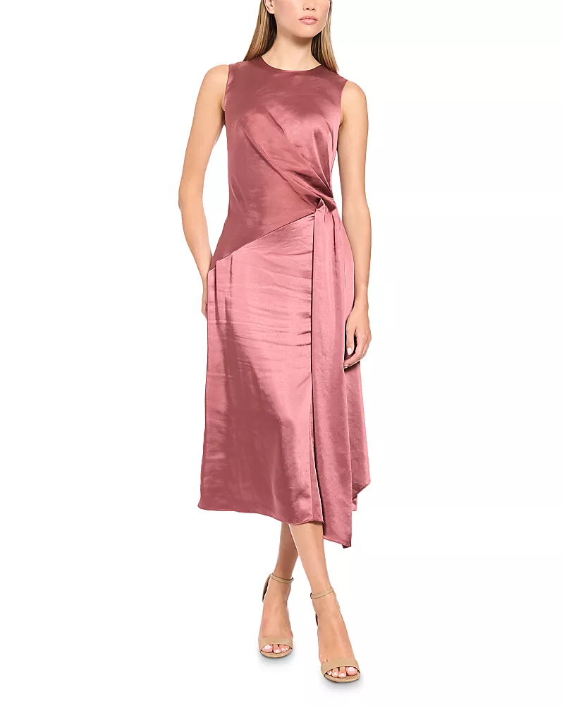 Luxely Sleeveless Satin Draped Dress