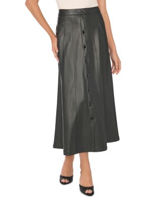 Faux Leather Seamed Midi Skirt