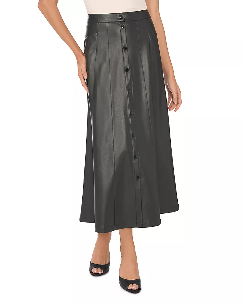 Vince Camuto Faux Leather Seamed Midi Skirt