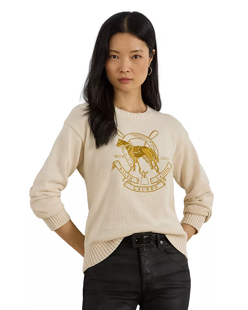 Lauren Ralph Lauren Embroidered Cotton Crewneck Sweater