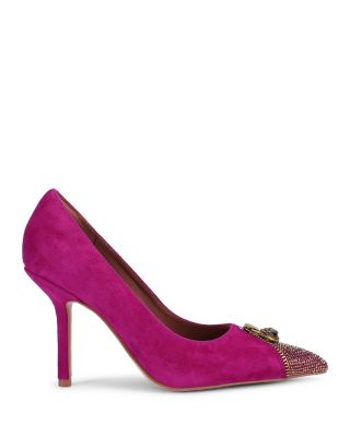 Women's Zip Court Crystal Embellished Suede Pumps
