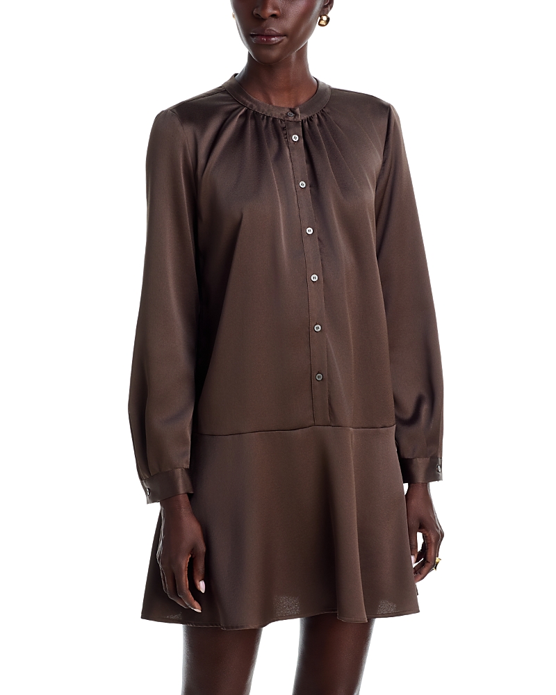 Emme Satin Crepe Drop Waist Dress In Brown