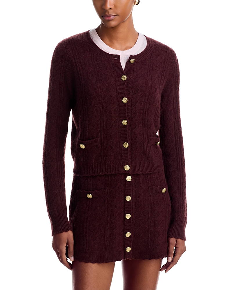 Loveshackfancy Eugenie Wool & Cashmere Cable Knit Cardigan Sweater In Burgundy