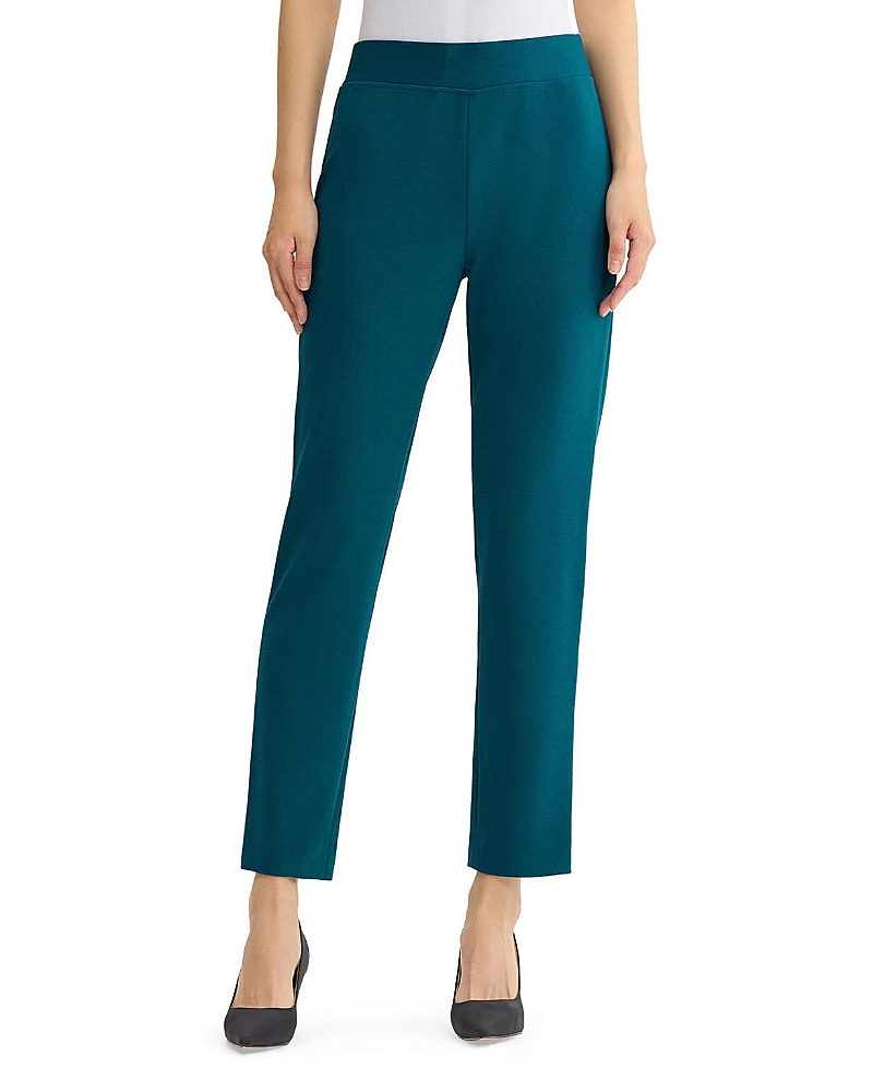 Ming Wang Stretch Deco Crepe Straight Leg Pants In Deep Teal