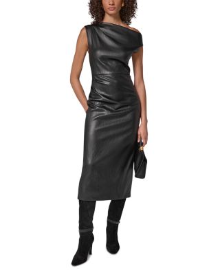 Draped Faux Leather Midi Dress