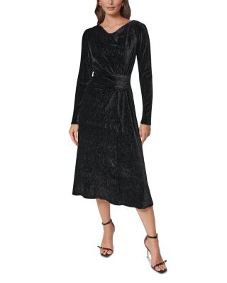 Crinkled Velvet Draped Waist Dress