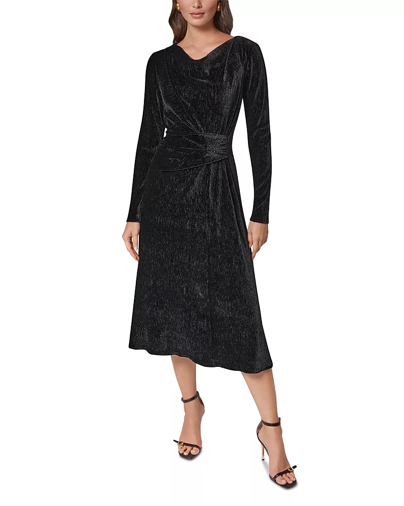 Donna Karan New York Crinkled Velvet Draped Waist Dress
