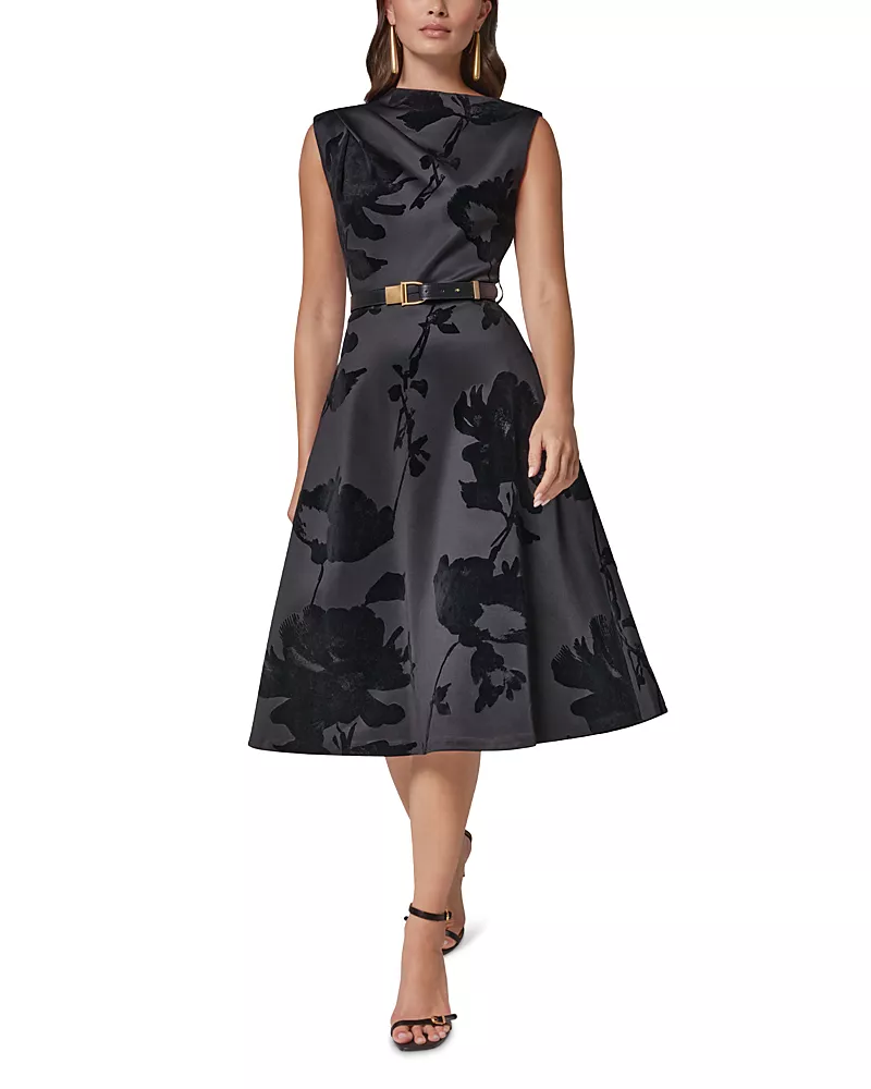 Donna Karan New York Flocked Scuba Belted Dress