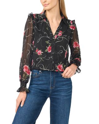 Collared Ruffle Trim Top