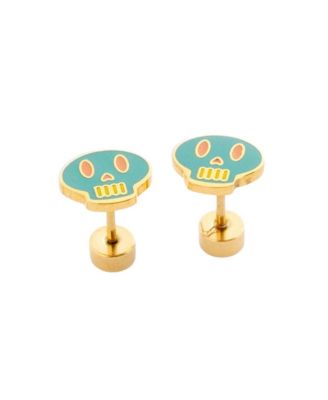 Pip Pop Kids' Girls' Sugar Skull Flatback Stud Hypoallergenic Earrings In Green