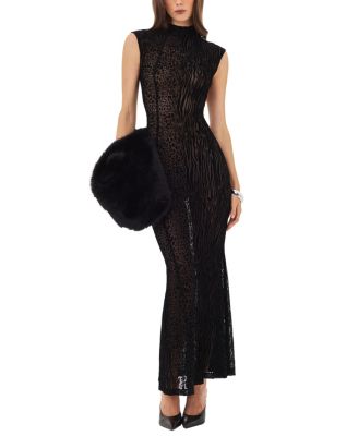  Tyanna Backless Burnout Velvet Mesh Mermaid Maxi Dress