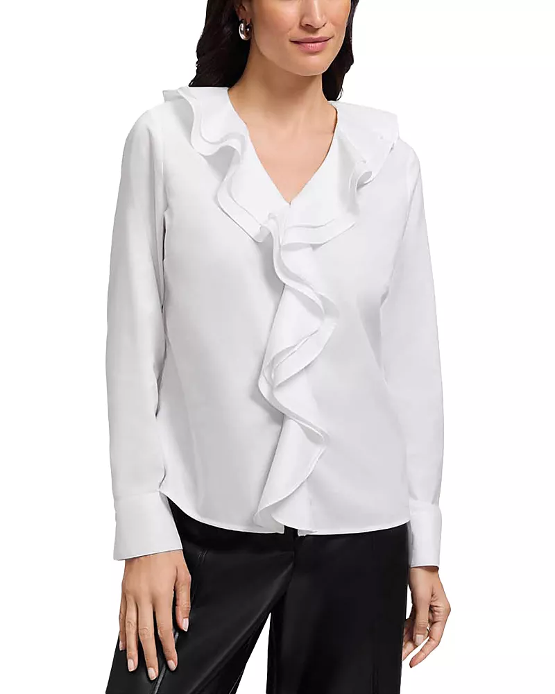 Foxcroft Shantel Ruffle Long Sleeve Top