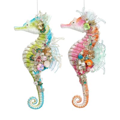 17" Jeweled Seahorse Ornaments, Set of 2