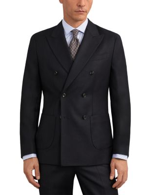 Muse Wool Tailored Fit Double Breasted Flannel Blazer