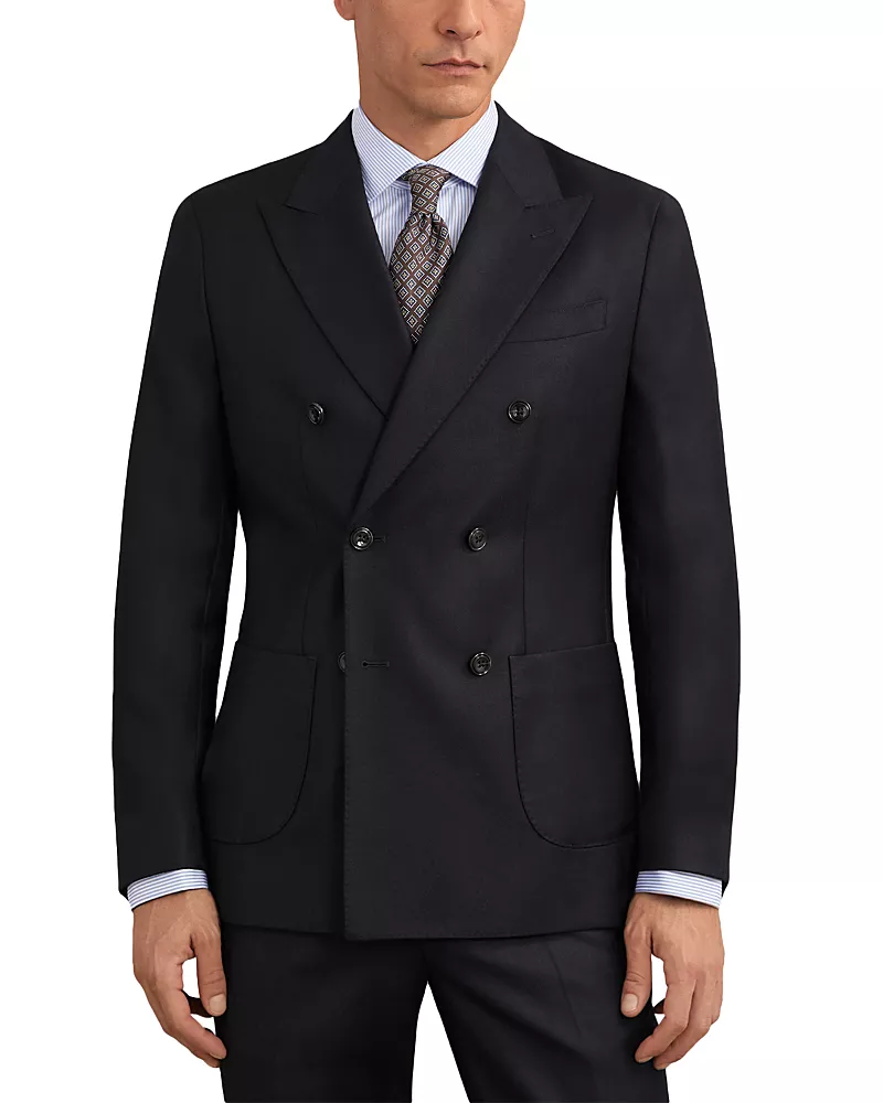 Reiss Muse Wool Tailored Fit Double Breasted Flannel Blazer