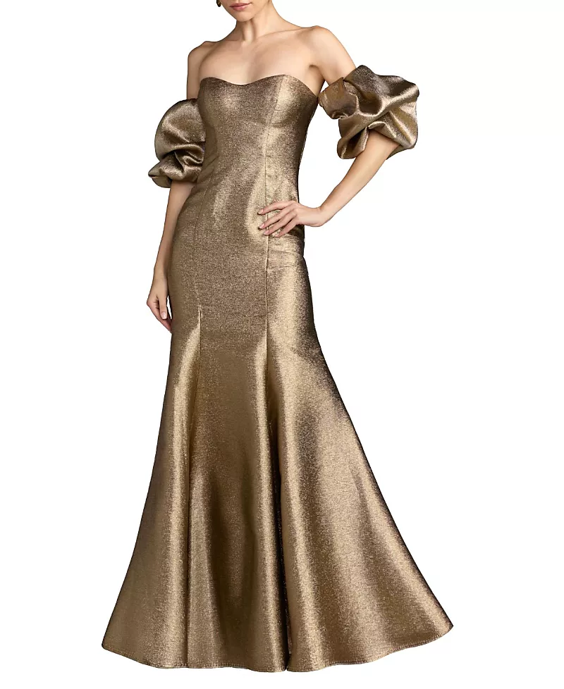Mac Duggal Metallic Off-the-Shoulder Mermaid Gown