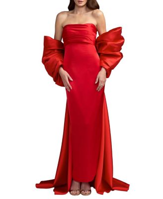  Satin Strapless Ankle Dress With Oversized Bow