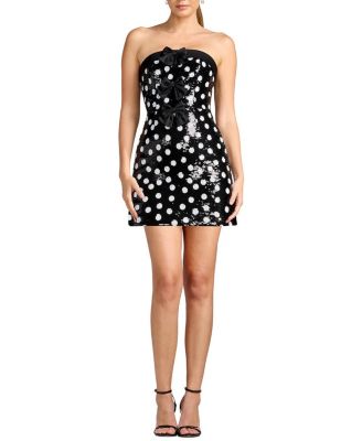  Alysia Strapless Polka Dot Sequin Bow Mini Dress