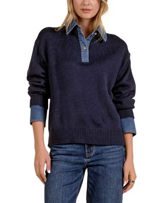 Denim Trim Collared Sweater