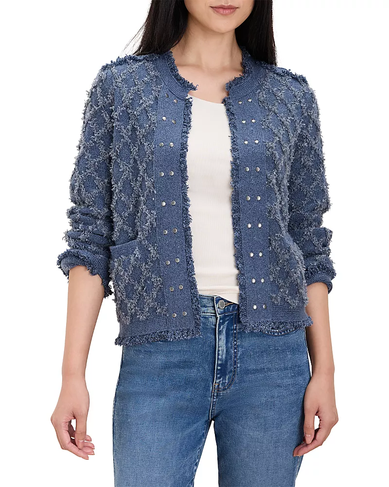 Nic+Zoe Diamond Fringe Studded Cardigan