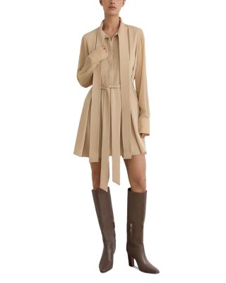Tie Neck Pleated Mini Dress