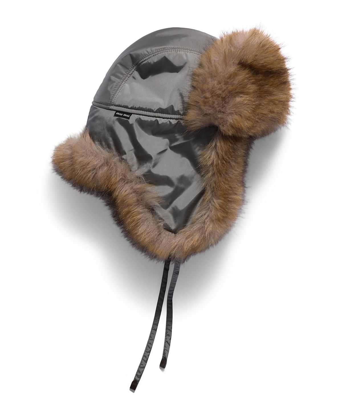 Miu Miu Technical Fabric and Faux Fur Trapper Hat