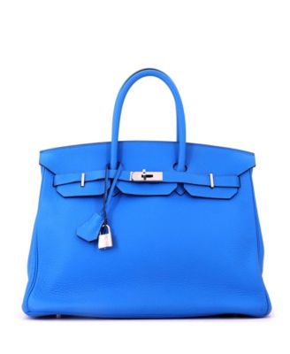 Birkin 35 Handbag Blue Clemence with Palladium Hardware