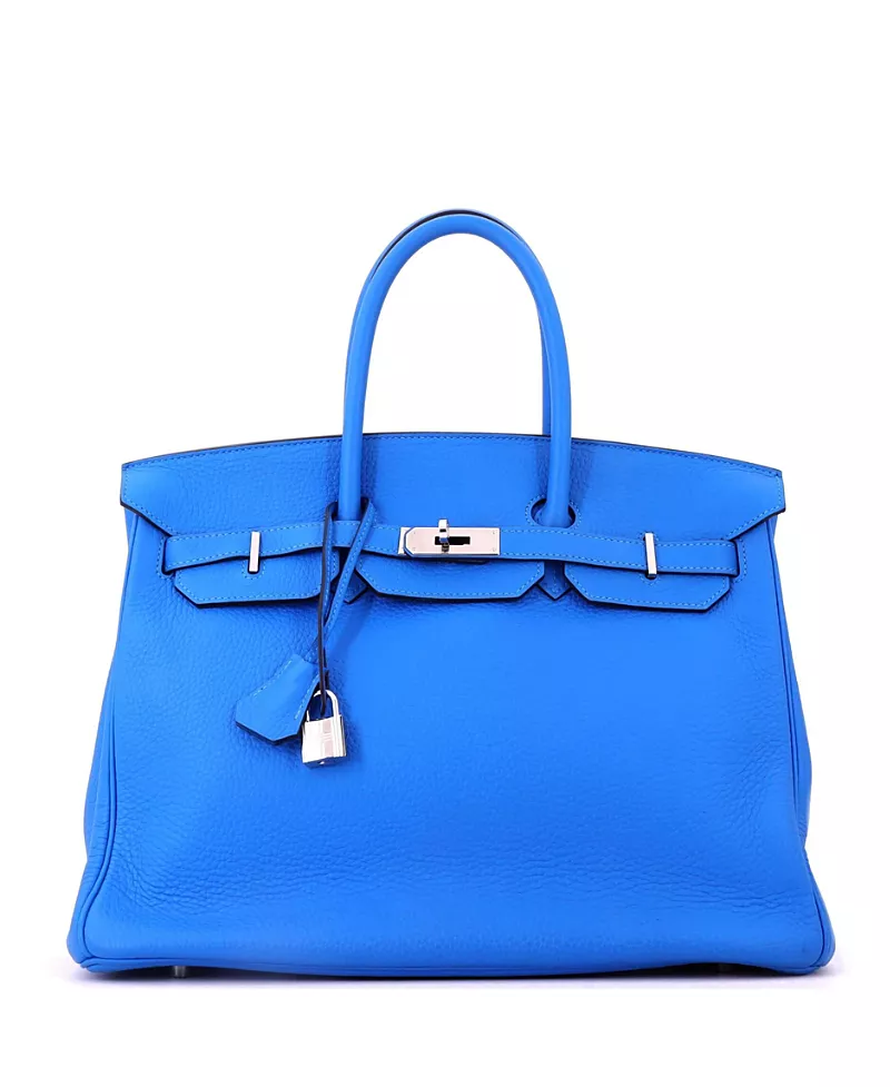 Pre-Owned HERMES Birkin 35 Handbag Blue Clemence with Palladium Hardware