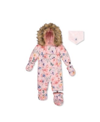  Unisex Floral Play Faux Fur Hood Car Seat One Piece Snowsuit
