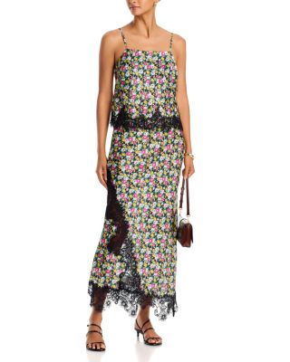 Lace Hem Printed Camisole & Lace Inset Printed Midi Skirt - Exclusive