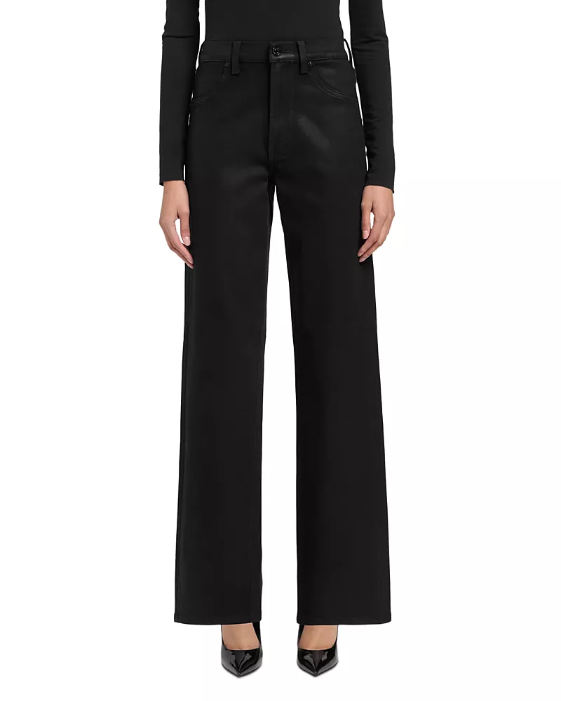 7 For All Mankind Stovepipe High Rise Straight Jeans in Coated Black