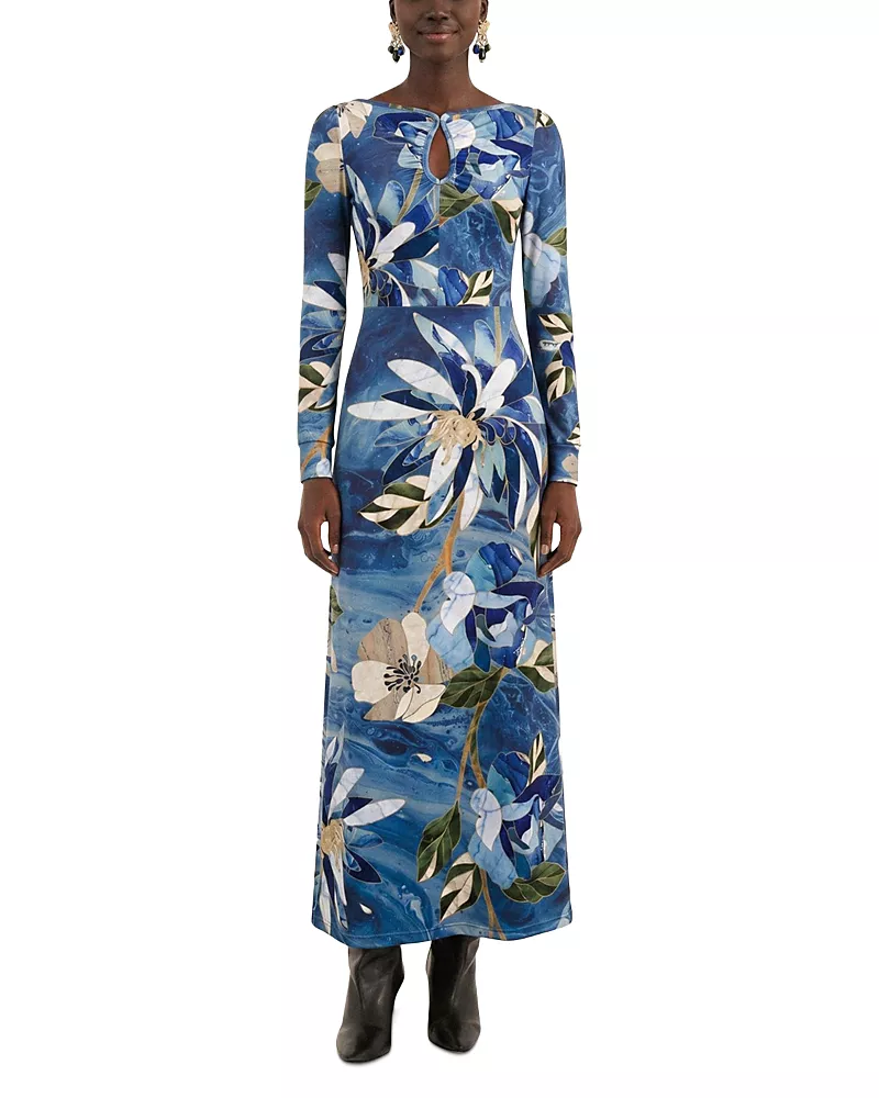 Farm Rio Chita Pietra Dura Long Sleeve Maxi Dress