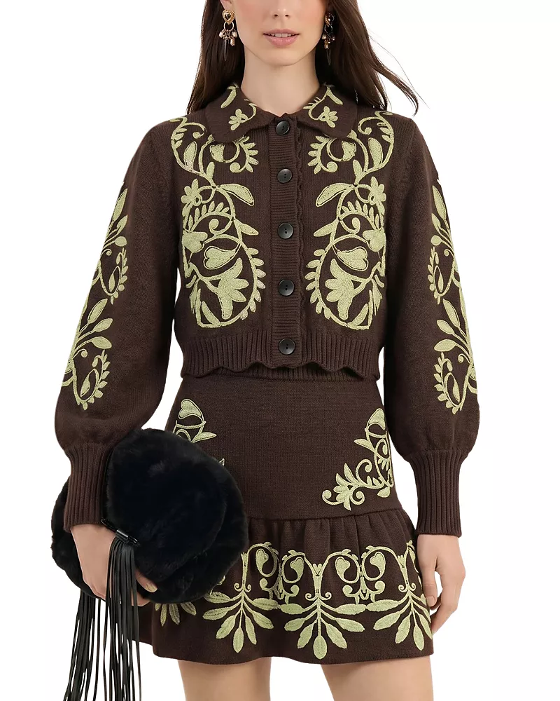 Farm Rio Countryside Cow Embroidered Cardigan