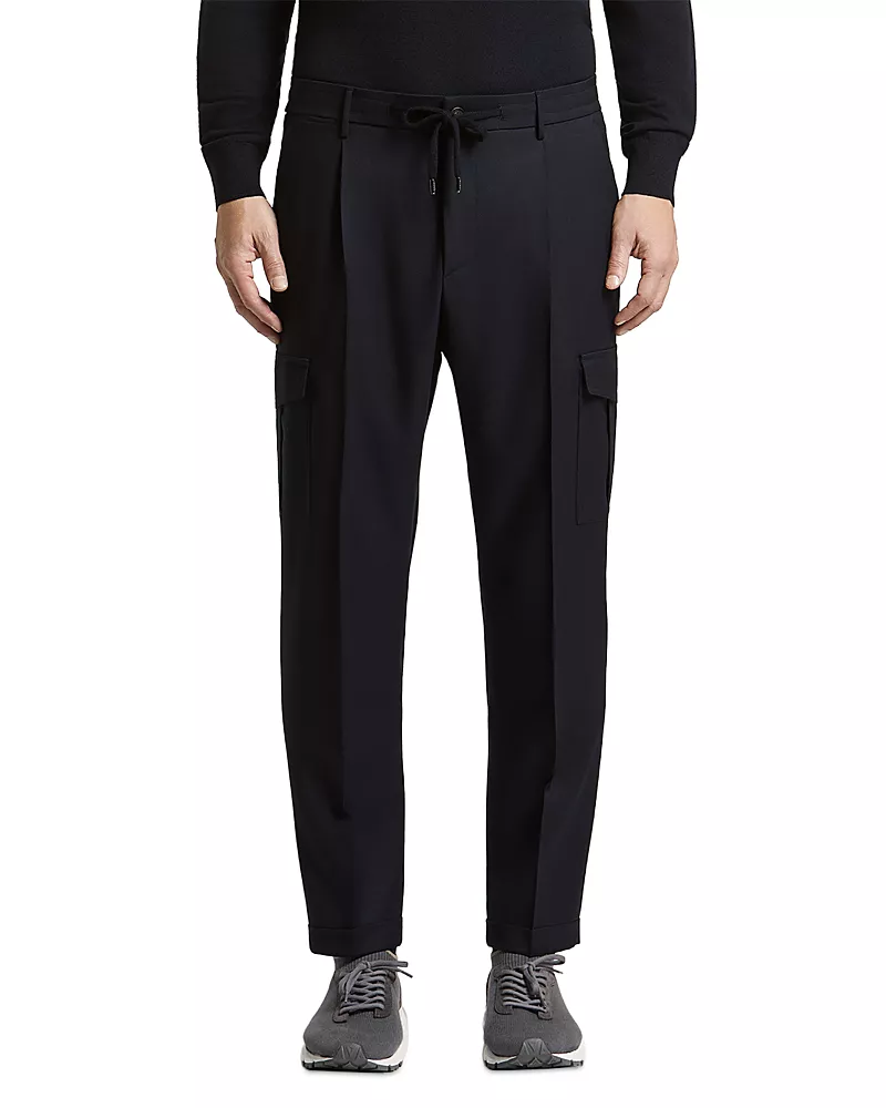 Peserico Wool Gabardine Front Pleated Cargo Pants