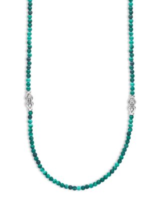 Sterling Silver Signature Caviar Malachite Station Necklace, 34"