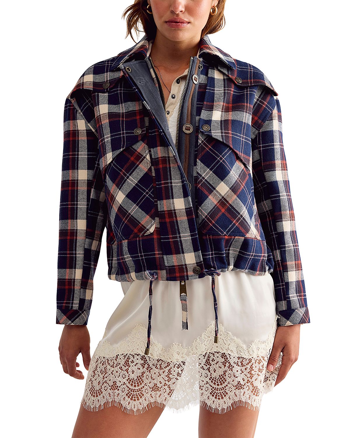 Free People Morant Bay Plaid Zip Front Jacket