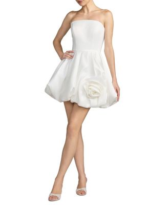  Strapless Mini Dress with Rose Ruffle Detail
