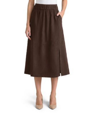  Flared Side Slit Faux Suede Maxi Skirt