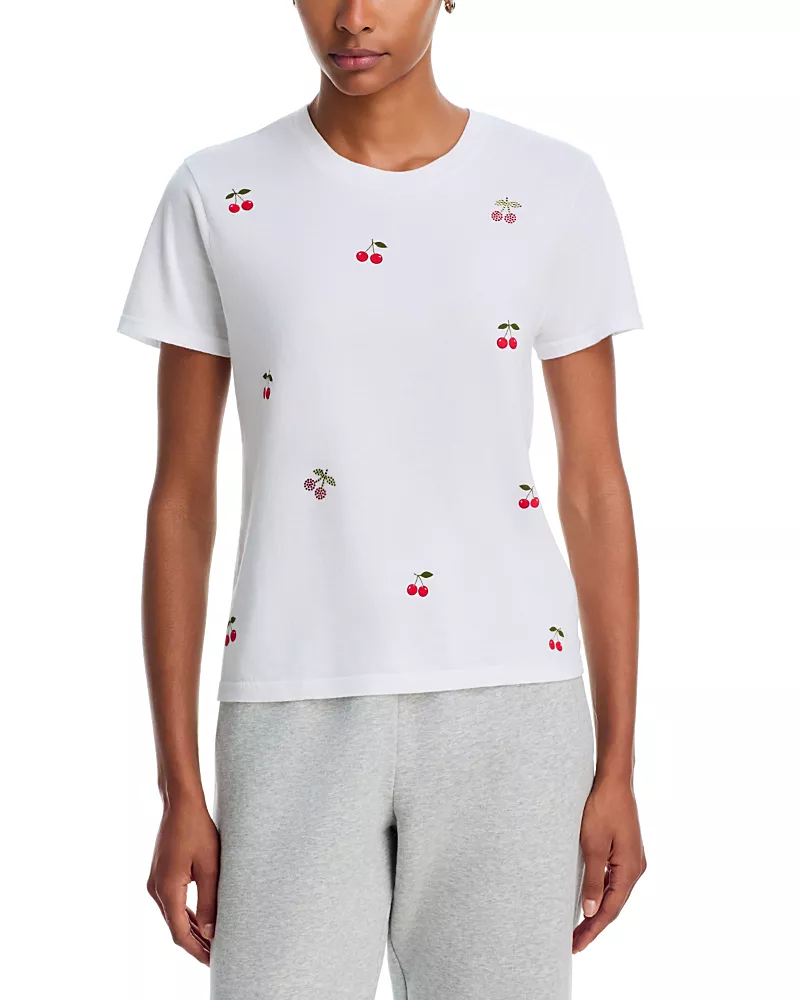 Aqua Olivia Cherry Print Fitted Cotton Tee Exclusive