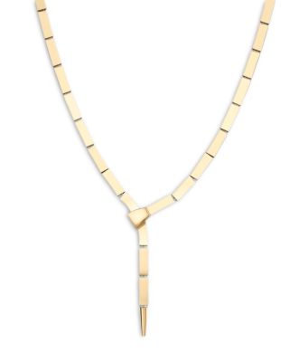14K Yellow Gold Tile Lariat Necklace, 18"