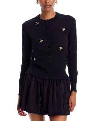 Merino Wool & Silk Embellished Classic Cardigan