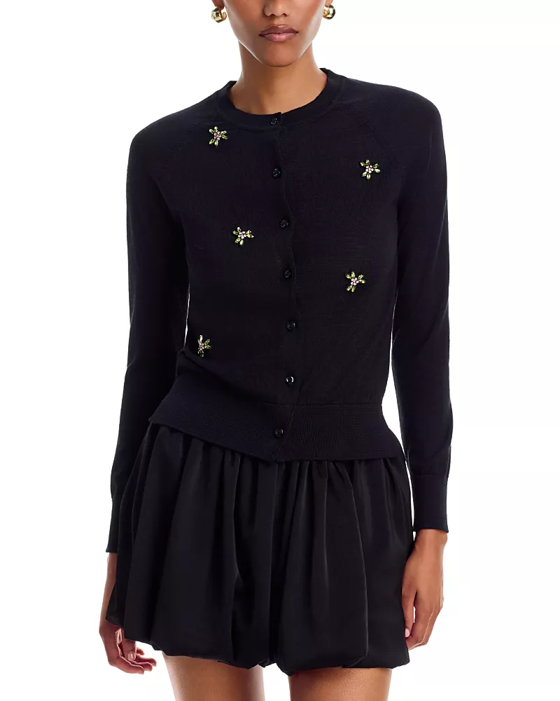 Simone Rocha Merino Wool & Silk Embellished Classic Cardigan