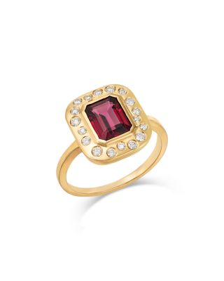 Diamond & Garnet Bezel Ring in 14K Yellow Gold, 0.26 tcw